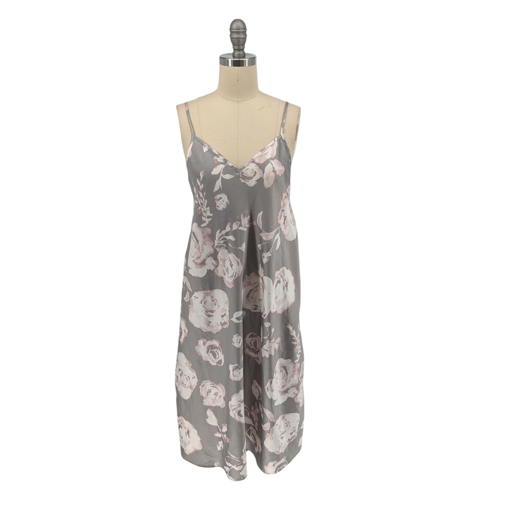 Cabernet Floral Satin Slip Chemise Dress Gray Size Small sleep intimate romantic